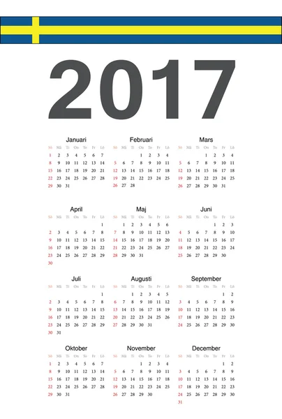 Calendrier vectoriel suédois 2017 année — Image vectorielle