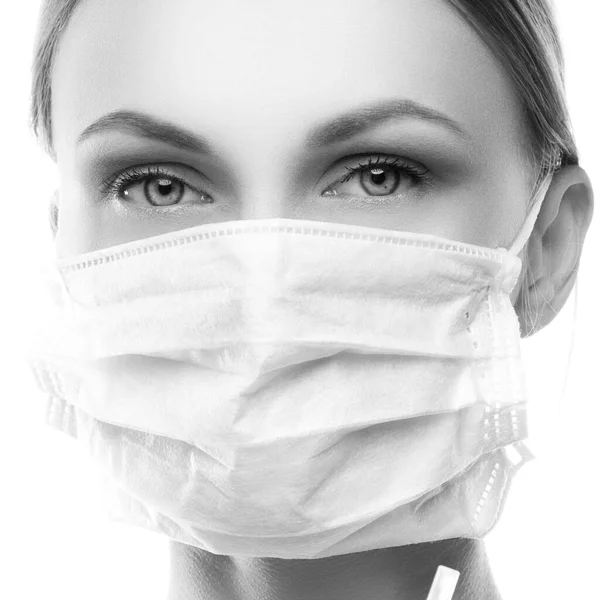 Beauty Woman Face Wearing Medical Mask — Stock Photo, Image