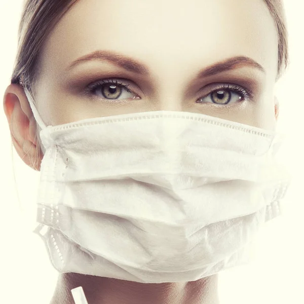 Beauty Woman Face Wearing Medical Mask Stock Picture