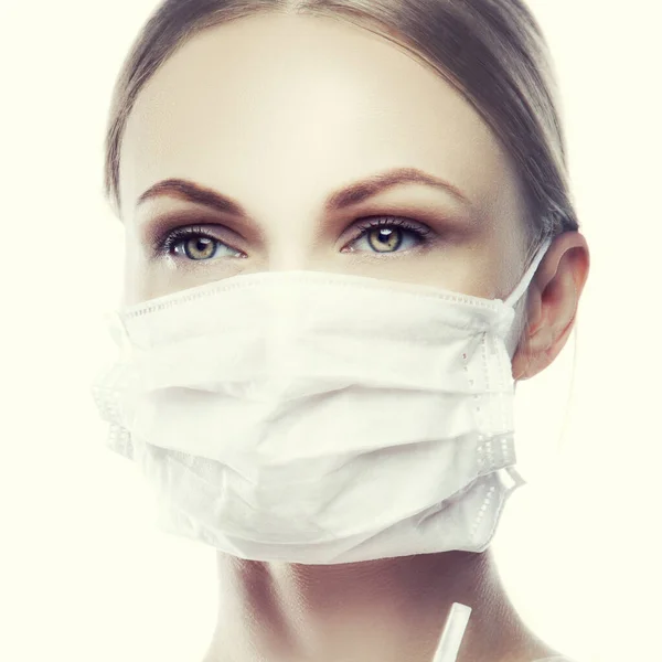 Beautiful Young Woman Doctor Nurse Beautician Dentist Face Wearing Protective — Stock Photo, Image