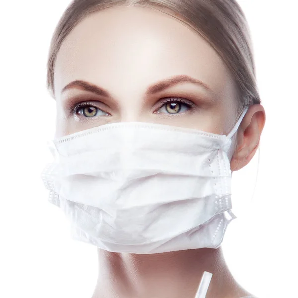 Beautiful Young Woman Doctor Nurse Beautician Dentist Face Wearing Protective Stock Image