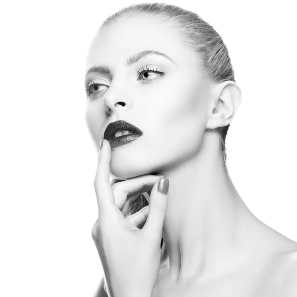 Szépség Arca Fiatal Modell Fényes Smink Tökéletes Tiszta Egészséges Bőr — Stock Fotó