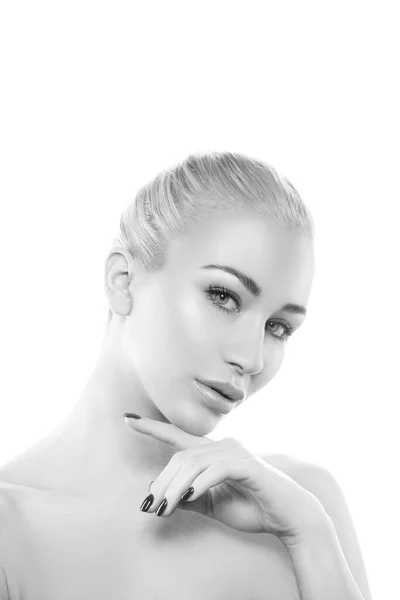 Beauty Studio Portret Młodej Pięknej Modelki Zdrową Skórą Białym Tle — Zdjęcie stockowe