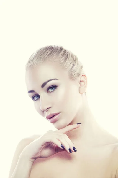 Beauty Studio Porträtt Ung Vacker Modell Kvinna Med Frisk Hud — Stockfoto