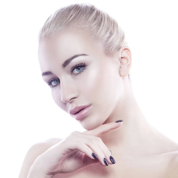 Beauty Studio Портрет Молодої Красивої Моделі Жінки Здоровою Шкірою Білому — стокове фото
