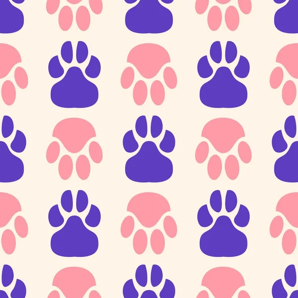 Seamless pattern of paw print. Trace of cat foot. Flat style. Vector illustration. — Stock Vector