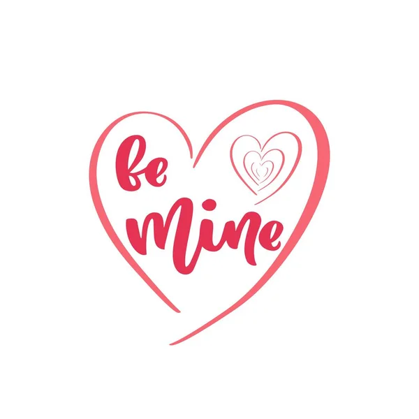 Cite Be Mine texto como Feliz Dia dos Namorados. Coração de Linha. Letras de caligrafia manual. — Vetor de Stock