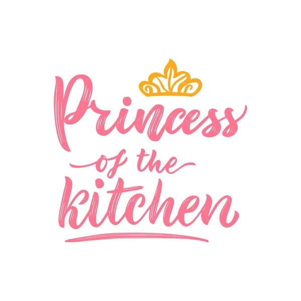 Motief grappig citaat Prinses van de keuken met illustratie van kroon. — Stockvector
