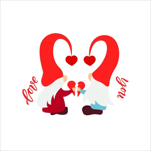 Симпатичная парочка гномов на День Святого Валентина с сердцем. Векторная иллюстрация. Люблю твой сценарий. Мотивационная цитата. — стоковый вектор
