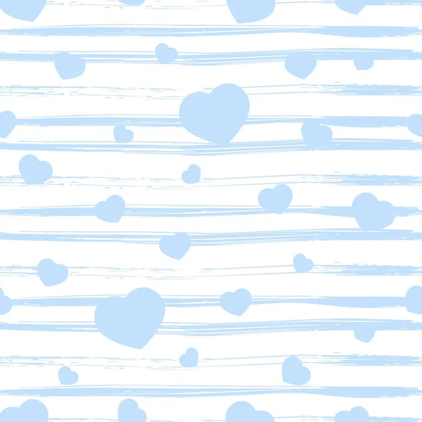 Απρόσκοπτη μοτίβο με μπλε καρδιά, ρίγες υφής σε λευκό. Ημέρα του Αγίου Βαλεντίνου φόντο. Έννοια αγάπης. Για ταπετσαρία, κουτί δώρου, scrapbooking, ύφασμα ρούχων — Διανυσματικό Αρχείο