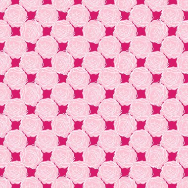 Beyaz çizgili pembe güller. Kusursuz desen. El çizimi deseni çiçeği. Çizgi fırçası tarzı. Vektör arkaplanı. Paketleme, kumaş, paket ürünü, duvar kağıdı, kıyafet baskısı, dijital kağıt