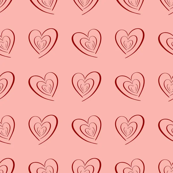 Valentines heart seamless pattern. Vector holiday backdrop. Red color on white. For wallpaper, wrapping, packaging product, clothes t shirt print. — Stock Vector