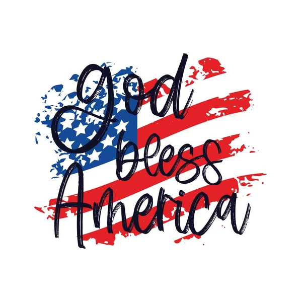 Dieu bénisse l'Amérique sur la texture drapeau américain. Script typographique pour le Jour de l'Indépendance 4rh de juillet. — Image vectorielle