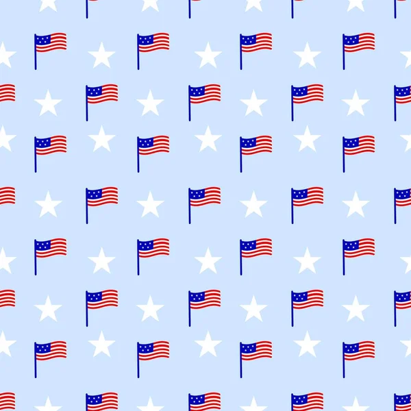 Fantasia senza cuciture con bandiera americana, stelle. Rosso, blu, bianco. Contesto patriottico. Illustrazione vettoriale. — Vettoriale Stock