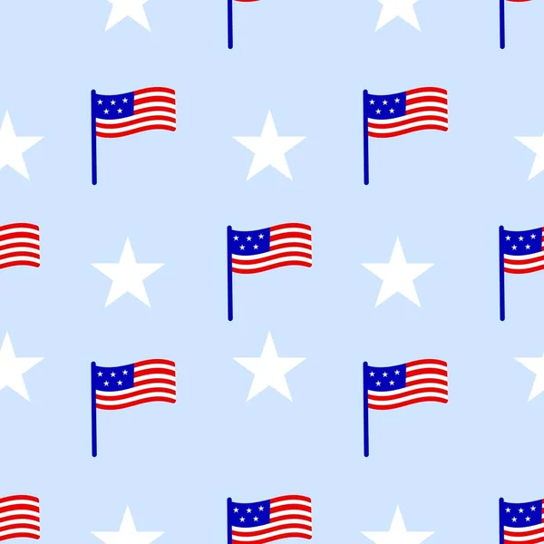 Amerikan Bayrağıyla Kusursuz Bir Desen Yıldızlar Kırmızı Mavi Beyaz Renk — Stok Vektör