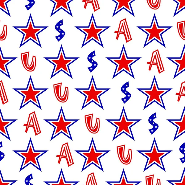 Patriotuc Seamless Pattern Stars Red Blue White Colors American Flags — Vector de stock