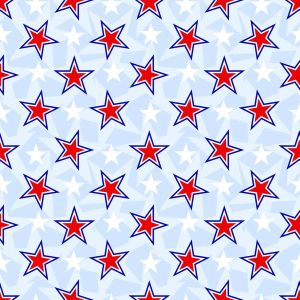 Patrón Patriótico Sin Costuras Con Estrellas Rojas Azules Colores Blancos — Archivo Imágenes Vectoriales