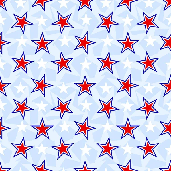 Amerikan bayrağının kırmızı, mavi ve beyaz renkleriyle vatansever, kusursuz bir desen. 4 Temmuz konsepti. Vektör arkaplanı. Paket kağıdı, duvar kağıdı, kumaş tekstil, dijital kağıt.