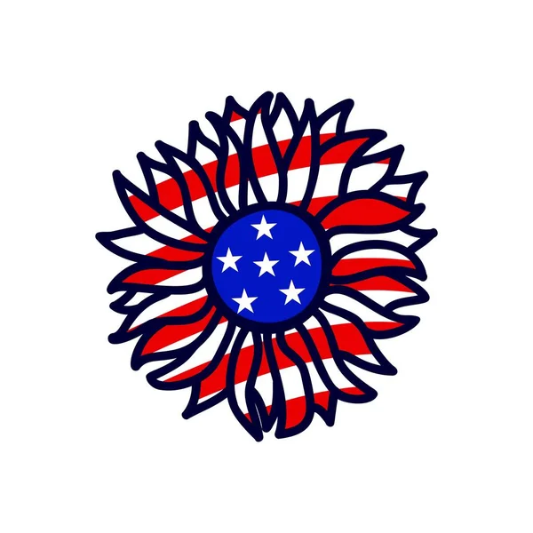 Handdrawing Sunflower color of american flag. Vector illustration. 4th of july, Independence day. — Stock Vector