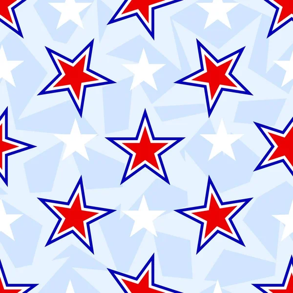 Patrón patriótico sin costuras con estrellas rojas, azules, colores blancos de la bandera estadounidense. 4 de julio concepto — Archivo Imágenes Vectoriales