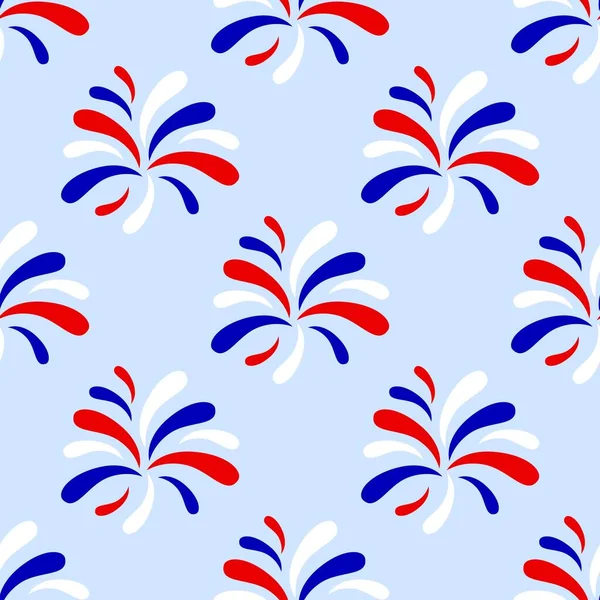 Бесшовный патриотический узор с фейерверками. 4 июля, День независимости США концепция. — стоковый вектор