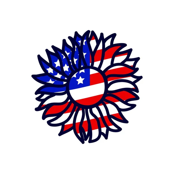 Подсолнух цвета американского флага. Векторная иллюстрация. 4 июля, День Независимости. — стоковый вектор