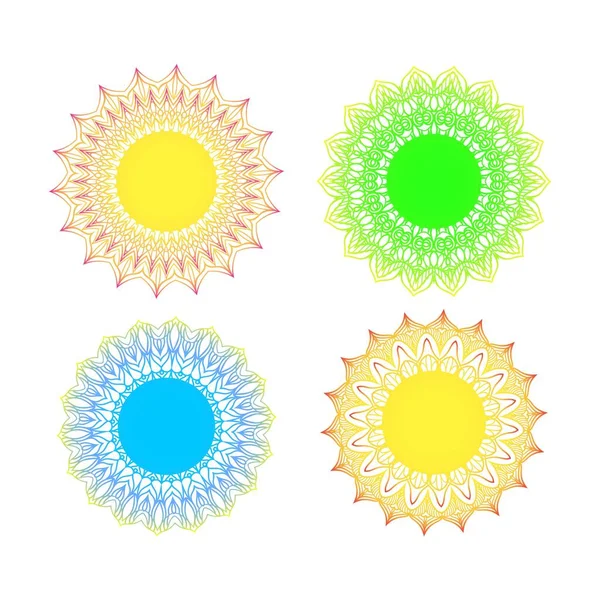 Set Von Bunten Mandalas Blau Grün Gelb Vektorgrafik Element Für — Stockvektor