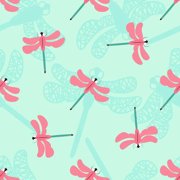 Sommer Nahtloses Muster Mit Silhouette Der Libelle Vecor Hintergrund Tapeten — Stockvektor