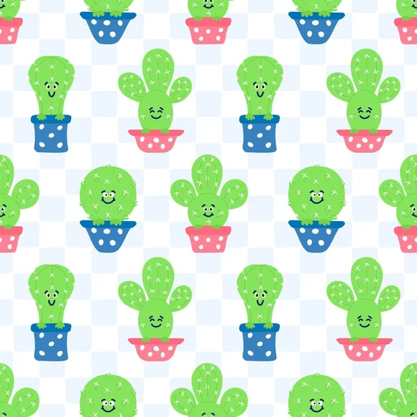 Cactus Sans Couture Pour Enfants Sur Des Pots Fleurs Fond — Image vectorielle