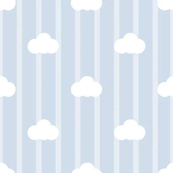 Nahtloses Kindermuster Wolken Auf Gestreiftem Hintergrund Fliederfarbene Kinderkulisse Kinderkrippenkonzept Verpackung — Stockvektor