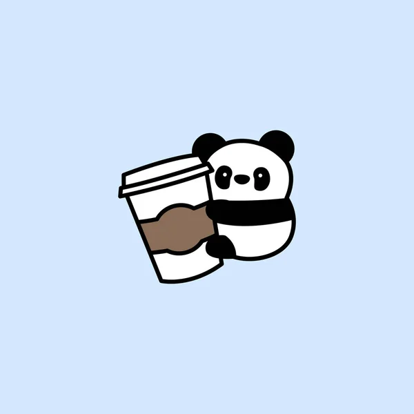 Niedlicher Panda Liebt Kaffee Cartoon Vektorillustration — Stockvektor