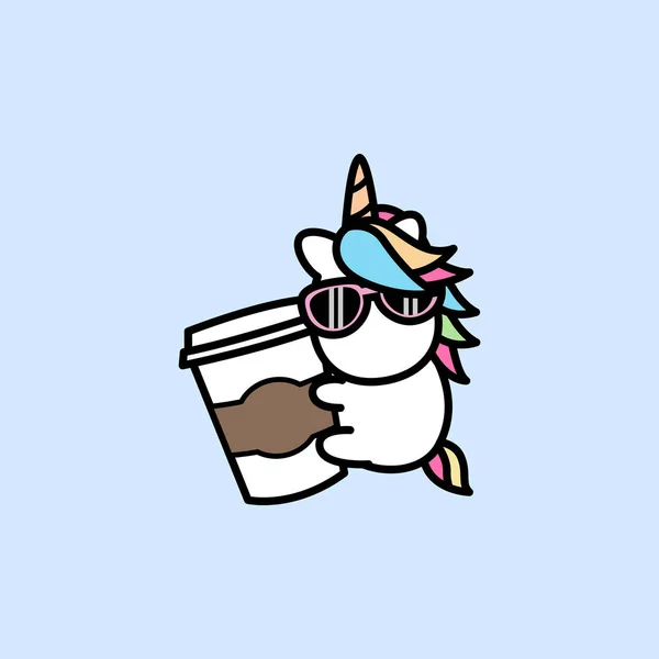 Niedliches Einhorn Liebt Kaffee Cartoon Vektorillustration Stockvektor