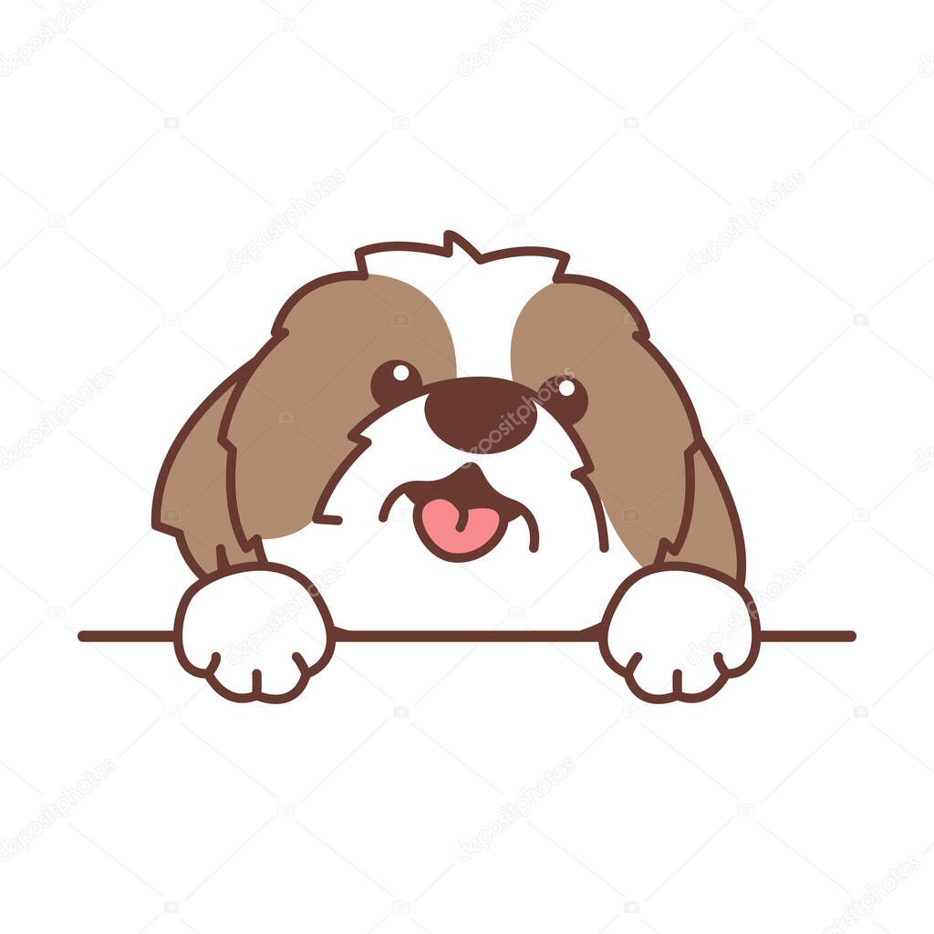 Cute english bulldog paws up over wall, vector illustration