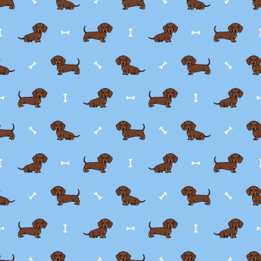 Şirin dachshund köpek çikolatası ve bronz çizgi film kusursuz desen, vektör çizimi