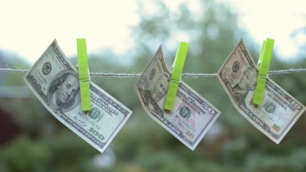 Долари Мотузці Концепція Відмивання Грошей — стокове відео