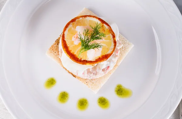 Terrine of crab meat with fried orange — Stock Photo, Image