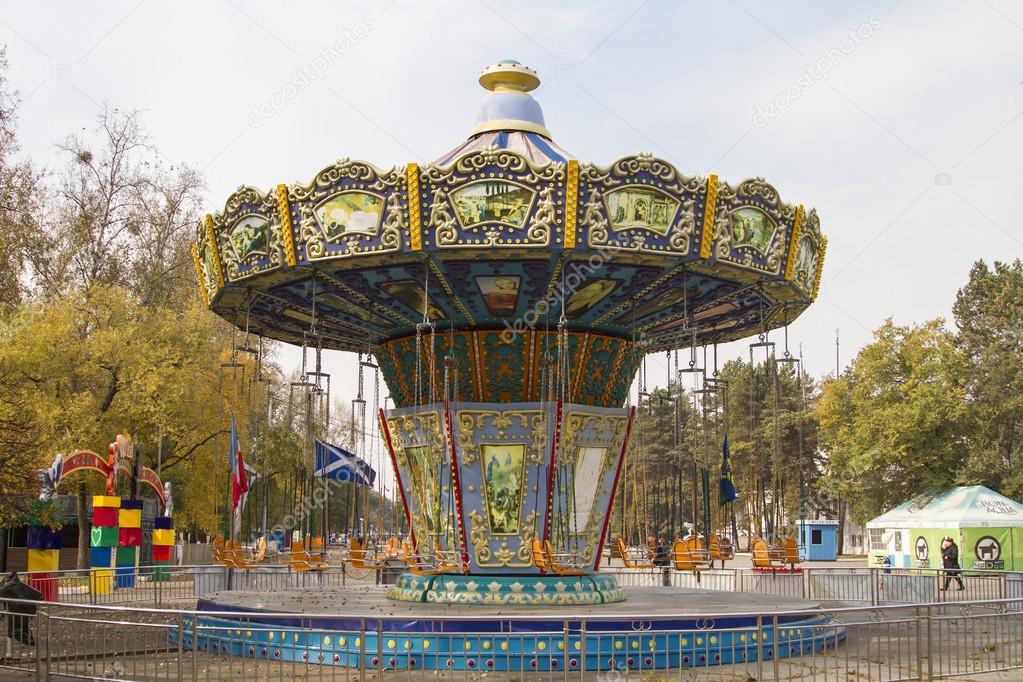 Carousel in the deserted autumn park in Khabarovsk