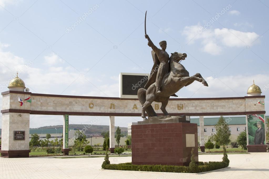 GROZNY, RUSSIA SEPTEMBER 7 Caucasian soldier monument on the Walk of