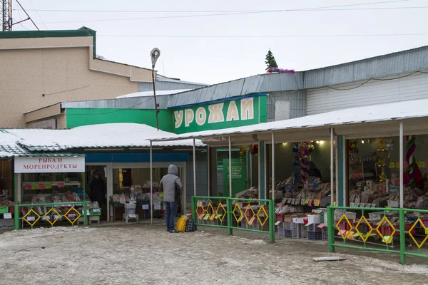 Magadan, Federacja Rosyjska - 22 grudnia: Ulicy targ rybny w zimowe Magadan na 22 grudnia 2014 w Magadanie. — Zdjęcie stockowe