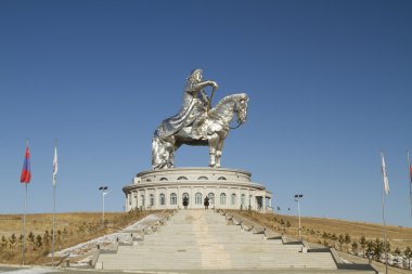 Tsonzhiyn Boldog, Moğolistan - 2 Şubat: Anıt için Cengiz Han Moğol bozkır yakınındaki Ulaanbaatar üzerinde 2 Şubat 2015 yılında Tsonzhiyn Boldog içinde.