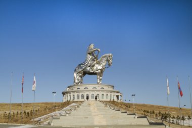 Tsonzhiyn Boldog, Moğolistan - 2 Şubat: Anıt için Cengiz Han Moğol bozkır yakınındaki Ulaanbaatar üzerinde 2 Şubat 2015 yılında Tsonzhiyn Boldog içinde.