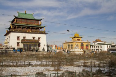 Ulan Batur, Moğolistan - 1 Şubat: Temple Megdzhid-Dzhanrayseg Gandantekchinling (Gandan) 1 Şubat 2015 yılında Ulaanbaatar Budist manastır toprakları üzerinde.