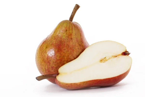 Ripe pear and half a pear on a white background — Stock Photo, Image