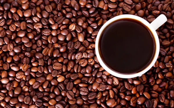 Xícara de café em um fundo grãos de café — Fotografia de Stock