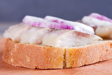 Sandviç ringa balığı ve soğan ile