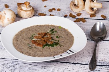 Krem mantar kızarmış ekmek ile