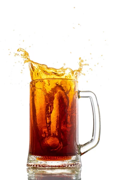 Splash Falling Ice Glass Foamy Beer White Background Isolated Royalty Free Stock Images