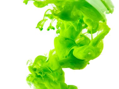 Açık yeşil boya, beyaz bir zeminde suda çözünür. Bulut ya da duman gibi.