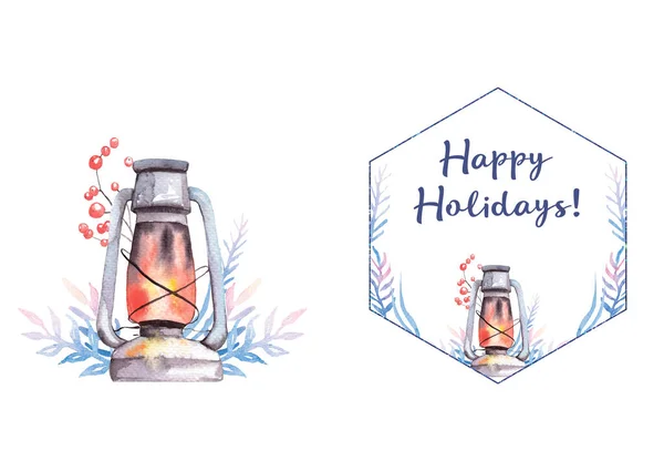 Watercolor drawing - winter card - happy holidays - postcard template — Stockfoto