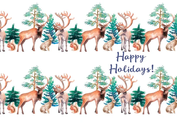 Акварельный рисунок - зимняя открытка - счастливые праздники - шаблон открытки — стоковое фото